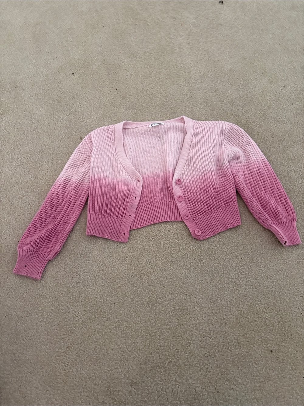 art class Pink Ombre Cropped Ribbed Cardigan